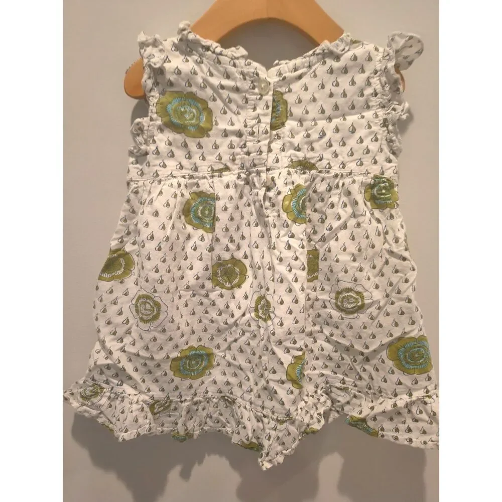 Floral Hand Block Printed Cotton Flutter Sleeve Frock 18-24m